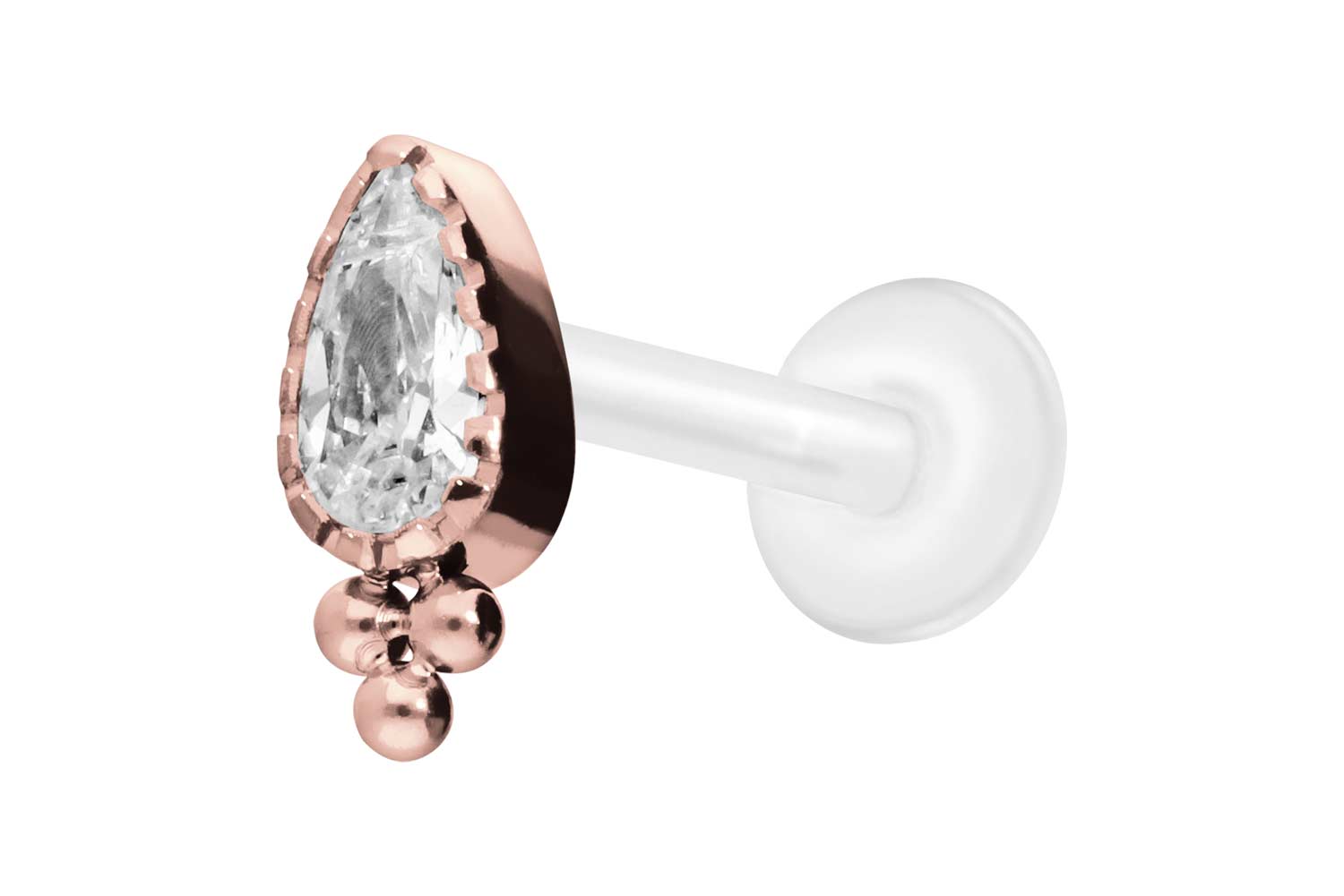 PTFE Labret Piercing mit Innengewinde + Titan-Aufsatz KRISTALLTROPFEN + KUGELN